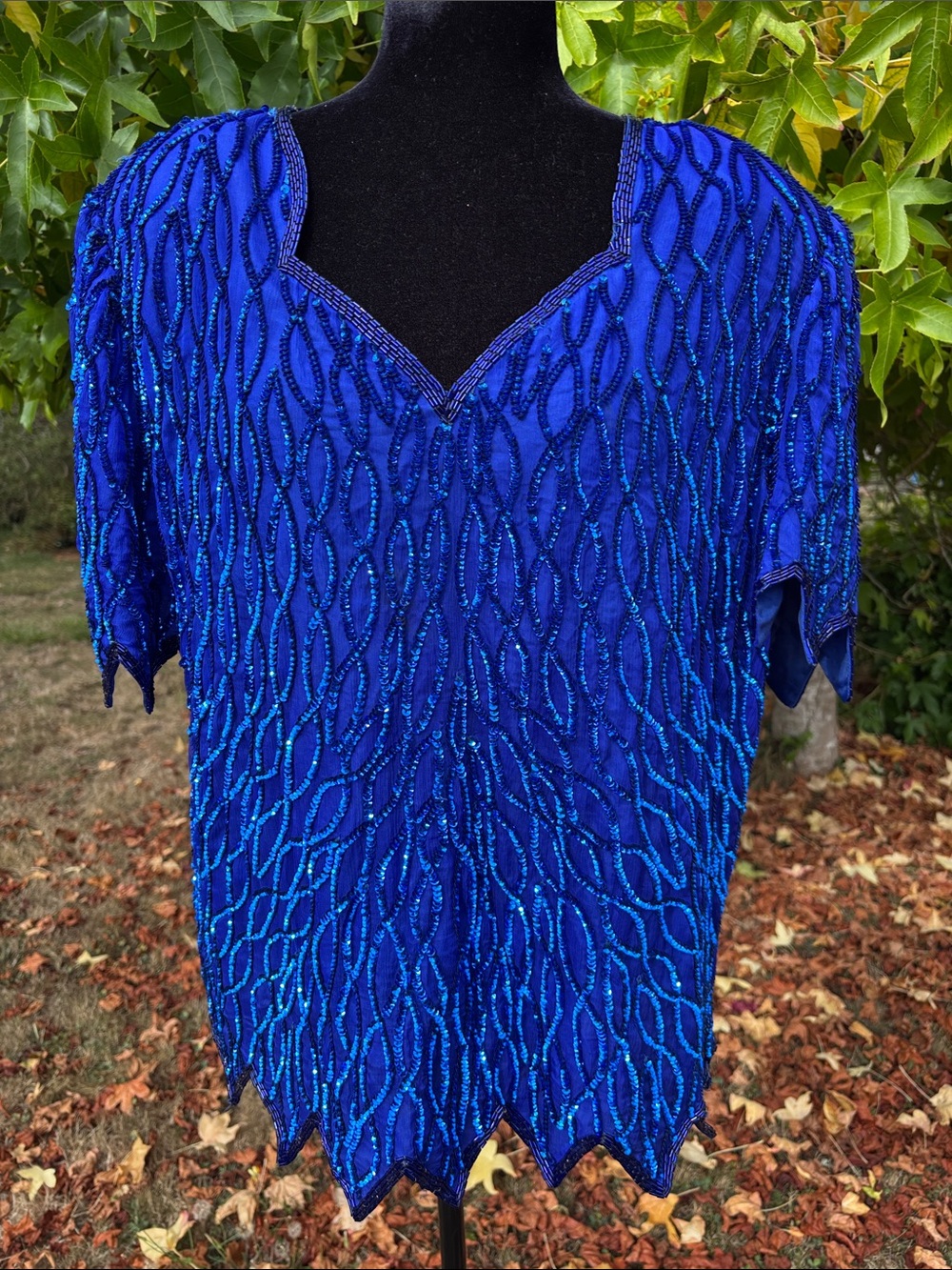 Vintage Laurence Kazar Beaded V-Neck Top